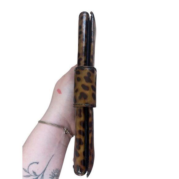 Jimmy Choo Brown Black Leopard Print Patent Leather Bifold Continental Wallet - Picture 3 of 9